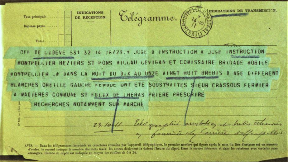 Le télégramme de la première affaire résolue par la brigade du Tigre de Montpellier